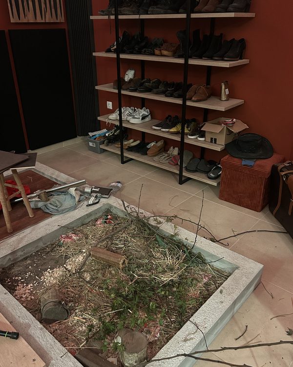 Shoe collection and an earth Foley pit at Foley Craft Studio